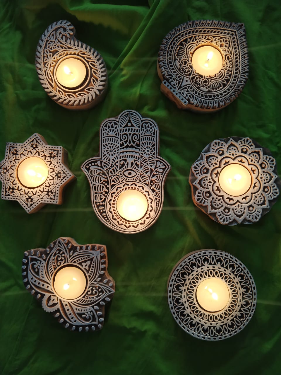 Hand-Carved Wooden Candle Holder